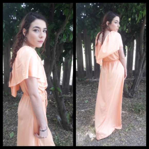 Vintage Dresses & Skirts - Stunning! Vtg 60's peach maxi goddess gown!